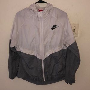 Grey and white nike windbreaker